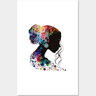 Silhouette of Woman with Colorful Hair Posters and Art